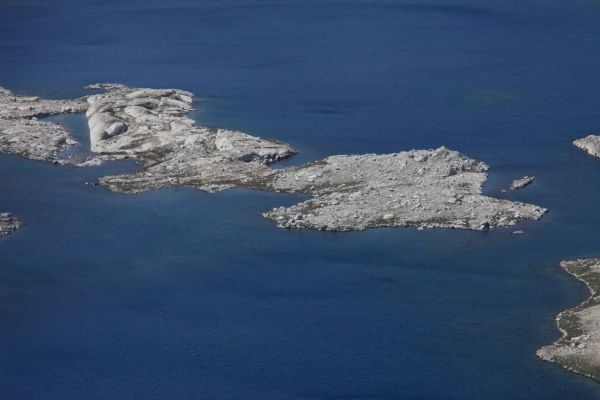 Close up of the peninsula on Wanda Lake from the summit of Mt. Solomons.
