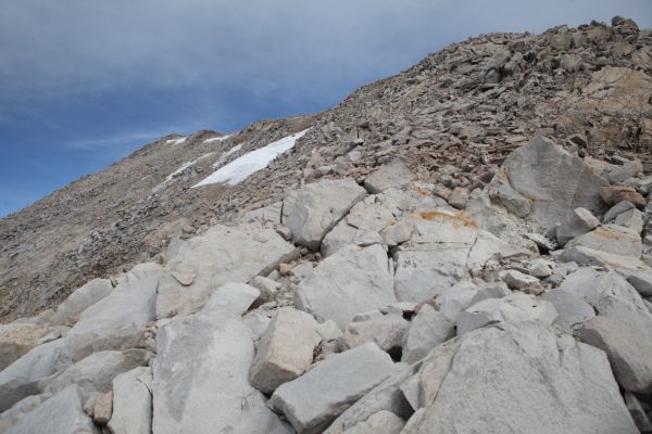 Looking east at the summit of Mt. Solomons, just above the saddle below the west ridge.
