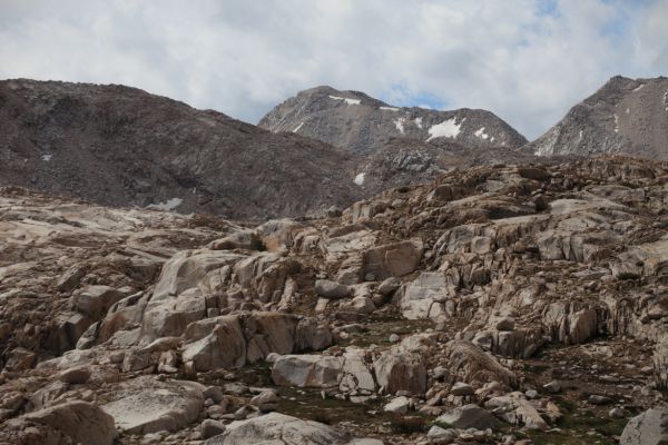 Looking southeast toward Mt. Solomons from above Sapphire Lake, Evolution Basin.
