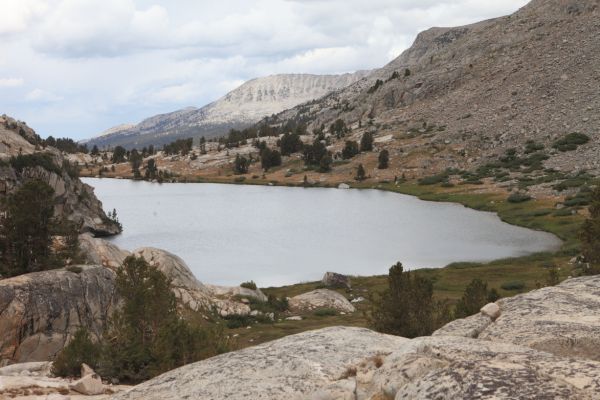 Below Evolution Lake, the JMT descends steeply into Evolution Valley.  We will depart the JMT just before it drops in earnest, and climb north on a use trail onto the Darwin Bench.
