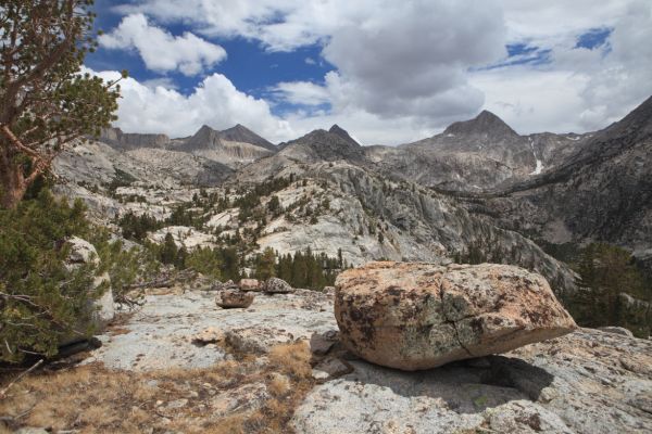 Looking southeast toward Evolution Basin from Darwin Bench.  Mt. Huxley is the dark peak in the center of photo.
