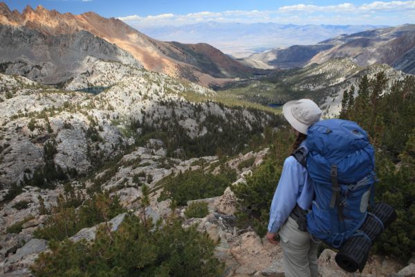 From the northeast ridge below Peak 12373, we can see our destination, North Lake, roughly 4 miles to the northeast, at the end of the long, green valley.
