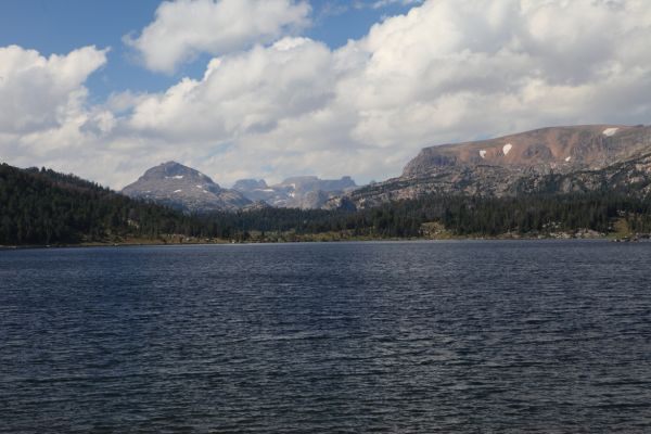 Looking northwest over Island Lake.  Lonesome Mountain rises on left skyline.
