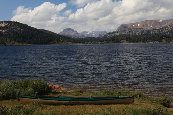 Looking northwest over Island Lake.  Lonesome Mountain rises on left skyline.
