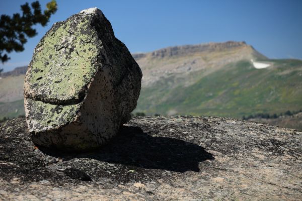 Glacial erratic;  Beartooth Butte in the distance.
