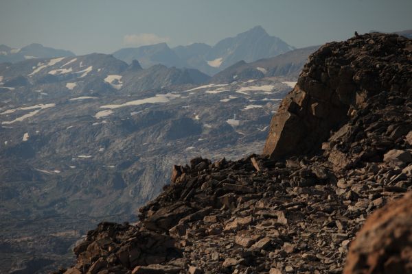 In the foreground is Lonesome Mountain's north summit.  On the distant horizon immediately left is Granite Peak, Montana's highest peak.
