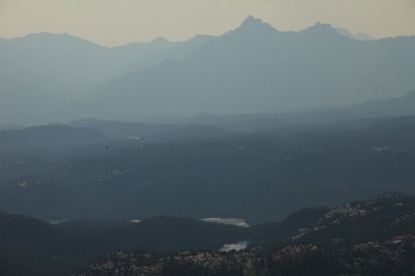 Pilot Peak on the distant horizon west from Lonesome Mountain's south summit
