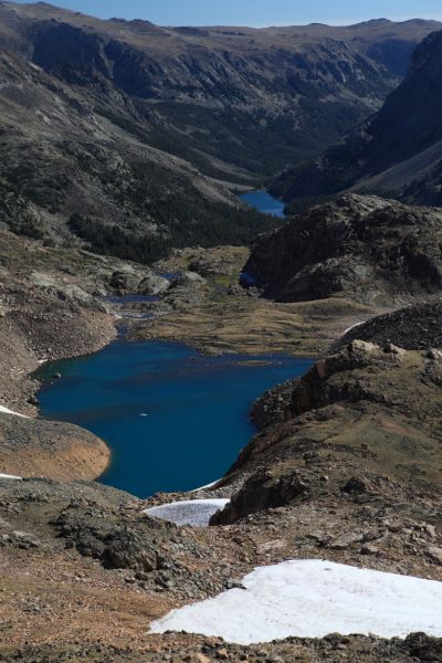 A closer view of Sky Pilot Lake, and Lake Fork Creek flowing out of it.
