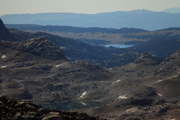 A telephoto view (280 mm) past Donelson Lake, all the way back (southeast) to Island Lake's boat launch site.
