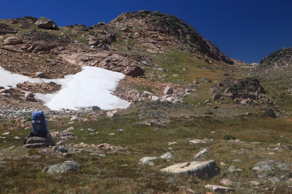 To reach Crystal Lake, we found it easier to stay east of this outcrop, descending south, then contouring west.
