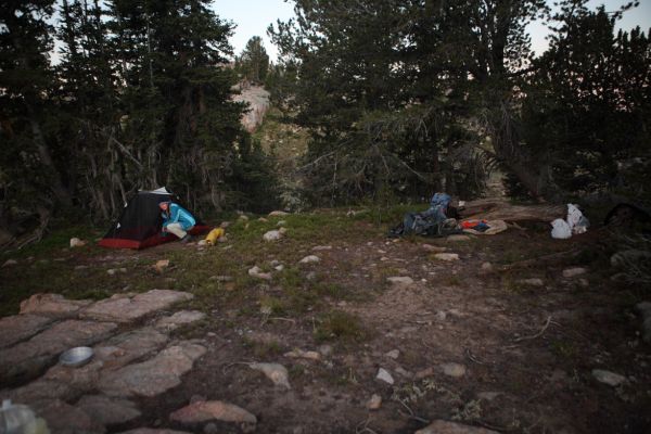 Breaking camp above Kidney Lake; 6:30 am.
