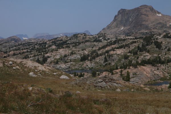 We picked up the time we lost on the Clay Butte Trail by going cross country to this lake drainage due east of the north end of Beartooth Butte.
