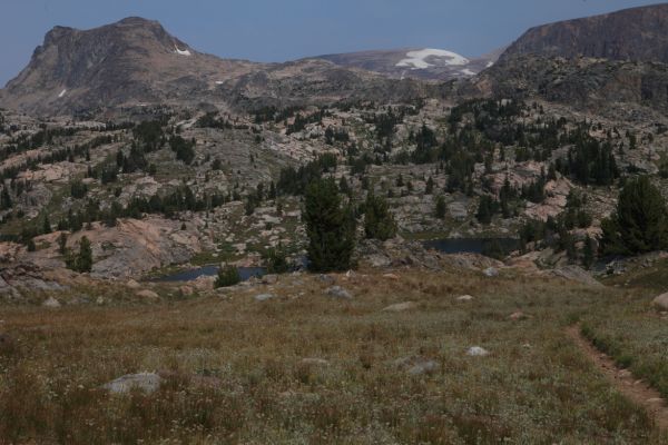 These lakes would have made a nice camp, but we were trying to get to the trailhead by noon, and were already several hours behind.  This was my last photo on the trail.
