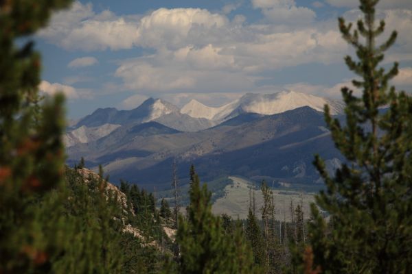 Whiteclouds across Stanley Valley.  WCP-9  is the white limestone pyramid, with D. O. Lee Peak to the right (south) obscured by clouds.
