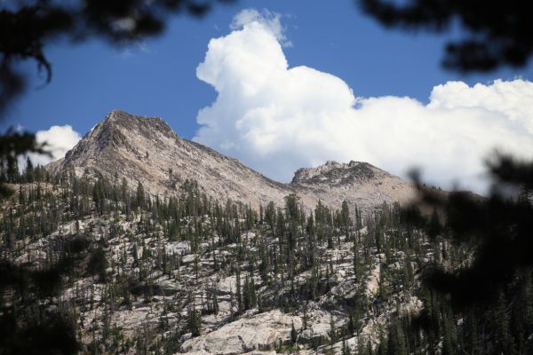 Cumulous clouds build over peak east, southeast of Ardeth Lake.
