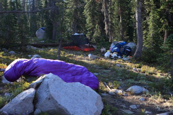 Our camp on west shore of Heart Lake (8562' on topo).
