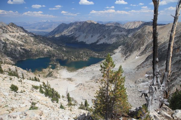 Wide view of the entire Pettit Lake drainage from the notch.
