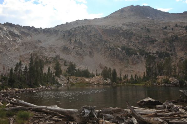 The same view encompassing the entire ridge leading northeast to Snowyside Peak.  It is evident that the route contours below the ridge top to the northeast, then east, before descending.
