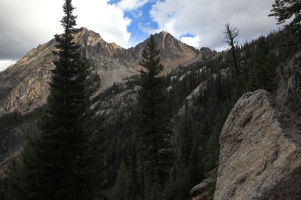 We had a welcome break from the late afternoon downpour which left numerous slides and hail on the steep, erosion-prone middle sections of the route to Goat Lake.
