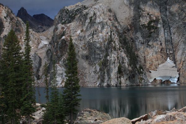 With threatening storm clouds closing in, we make the conservative decision to camp here.  If the weather does not worsen, we will make up any distance we could have covered tonight by getting an earlier start in the morning, but end up setting up camp twice.
