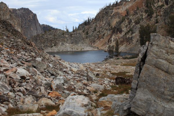 The second, larger lake, in the basin above Goat Lake.  We ran into a group coming down, and took their advice, finding that it was easier to navigate the left (east) side of the first two lakes.
