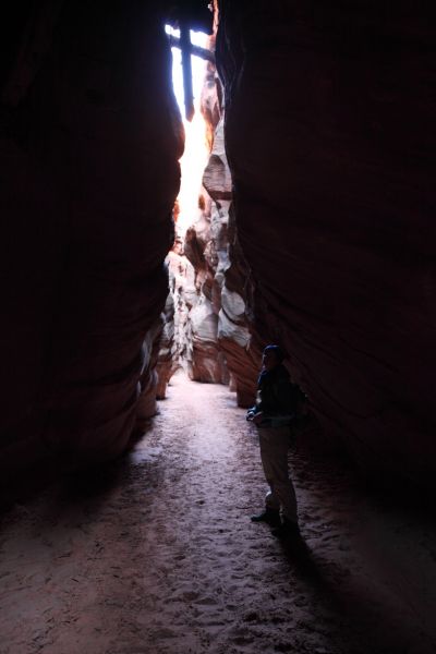 These back-lit logs formed a cross high in the cathedral like-ceiling of the slot canyon.
