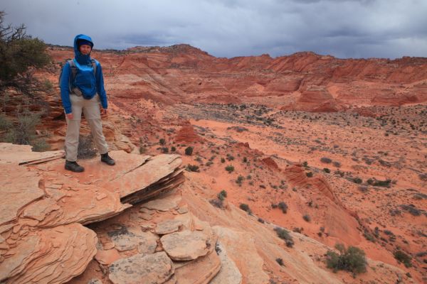 Looking southwest across the canyon toward the route that comes from the more southerly Paw Hole Trailhead.
