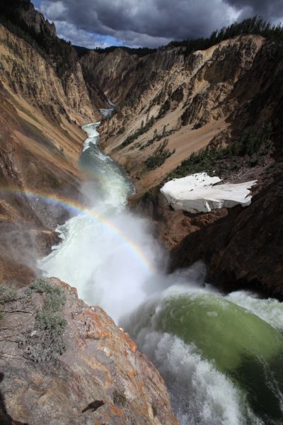 Rainbow, brink of Lower Falls and Grand Canyon of the Yellowstone River; Brink of Lower Falls trail, Canyon Village.
