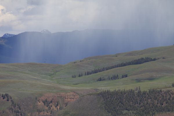 Rain showers over Specimen Ridge; from Viewpoint west of Antelope Creek.
