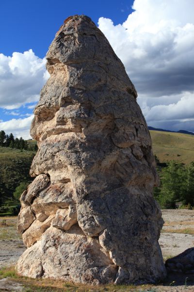 Liberty Cap, a 37' formation at the north end of Mammoth Hot Springs.  A hot spring whose internal pressure raised water high enough for mineral deposits to build upward over probably hundreds of years.
