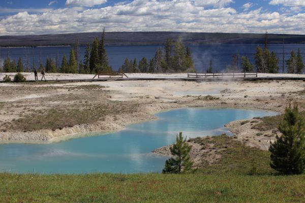 Northeast to Yellowstone Lake beyond the West Thumb Geyser Basin.
