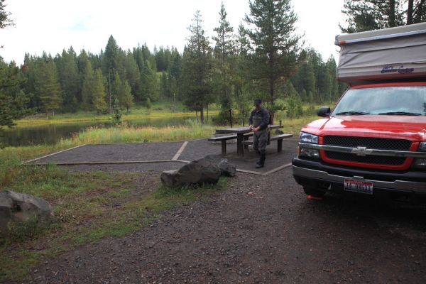 Preparing to fly fish; Upper Coffee Pot Campground.  We were very lucky to get this site, arriving well after dark on a Thursday night.
