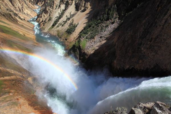 Rainbow, Brink of Lower Falls; Yellowstone River, Canyon Village.
