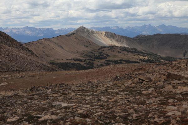 Looking north into Ants Basin from the saddle between Born Lakes and Four Lakes Basin.
