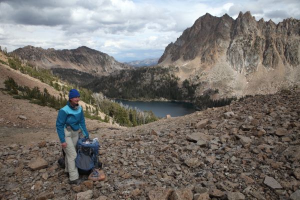 Pausing on our descent to Quiet Lake where we plan to camp.
