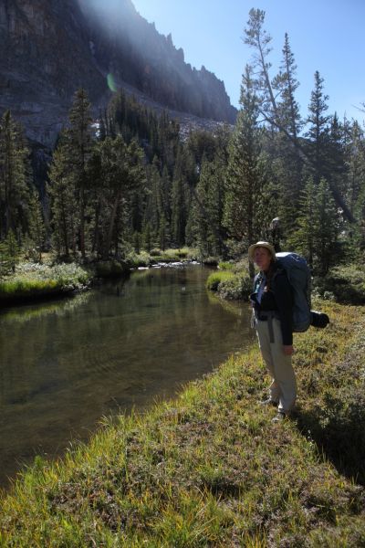 We could see fingerlings in Slickenside Creek and very small trout jumping out of the water to catch mosquitoes.  I kept going anticipating better at Noisy Lake's inlet.
