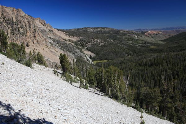 The view northeast beyond Baker Lake from the footpath to Castle Lake.
