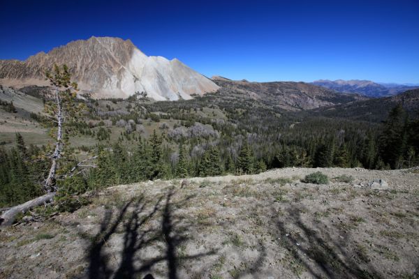 The view east, northeast from the top of the 9800' pass between Washington Creek Drainage and Chamberlain Basin.
