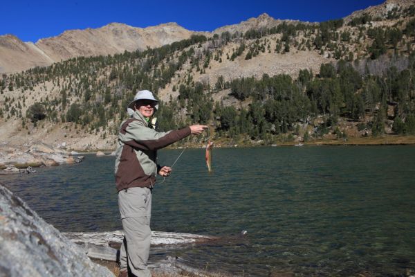 While Shallow Lake is the background in this self portrait, the brook trout was taken from Scree Lake just below.  Trout were going after the fly as I played the line out a few feet in front of me preparing to cast.
