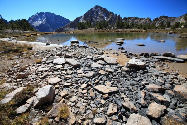 A wide view across the tarn toward Castle Peak to the south utilizing the widest angle of the 16 to 35 mm zoom lens.
