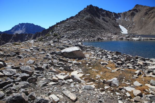 Arriving at Lonesome Lake; day hike from Scoop Lake.  The familiar north face of Castle Peak is ever-present to the south.
