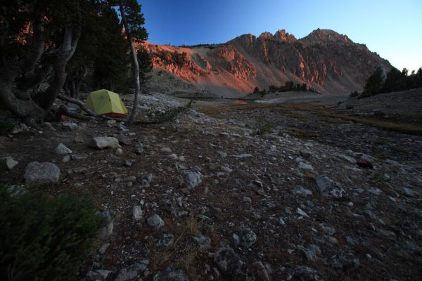 My camp at the highest lake in Four Lakes Basin.
