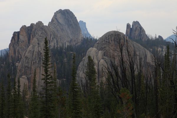 Smoke from the nearby 'Roaring Fire' northeast of Big Clear Lake obscures the view of Cathedral Rock (center) in the distance.
