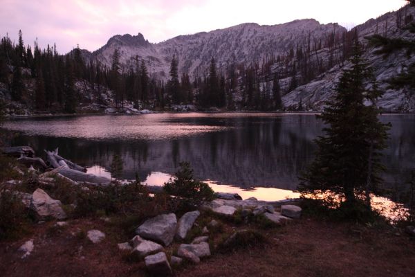 At 8:20, the smoke is clearing, and the last light takes on an orange cast over Wilson Lake.
