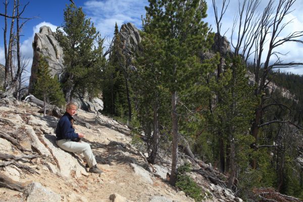 By 11:30 am, we have crossed through the notch in Fishfin Ridge, and take a pause for snacking.  The weather has improved, at least for now.
