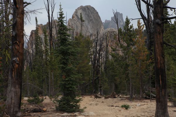 Cathedral Rock towers in the distance beyond the "tombstones".  Shortly after exiting the Cemetery, it began to snow in earnest.  We probably made the right decision leaving Bighorn Crags a day early, especially considering the 50 mile drive ahead on steep dirt roads in a Honda Civic.
