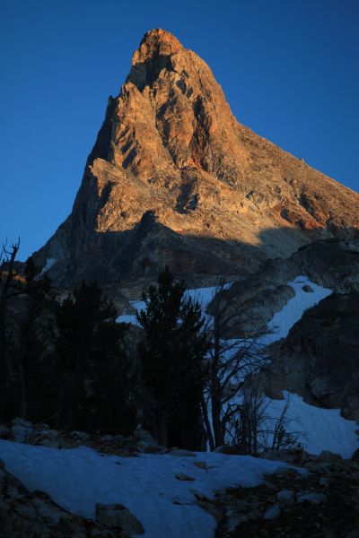 Evening alpenglow on Thompson Peak as viewed from our camp at 8900'.
