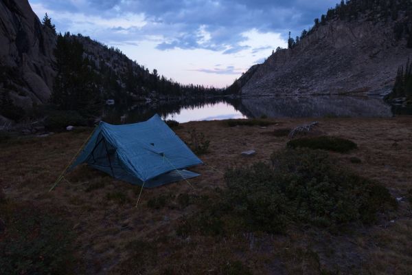 Camp before the storm; inlet Island Lake, Big Boulder Lakes.
