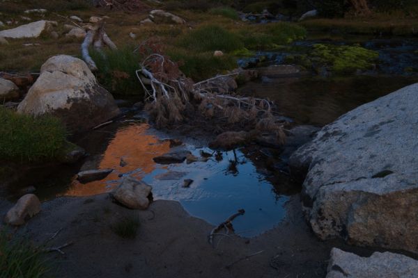 Reflection; inlet stream, Island Lake, Big Boulder Lakes.
