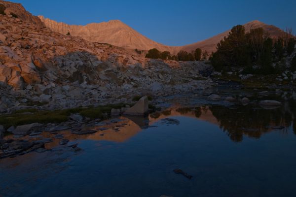 Dawn; D.O. Lee Peak, and WCP-9 (right) from the inlet of Cove Lake.
